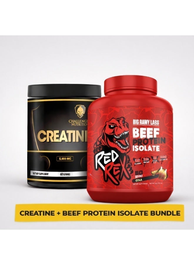 مختبرات رامي الكبرى REDREX - Beef Protein Isolate - Cola Flavor - 4lb - 60 serving & CHALLENGER NUTRITION - Creatine 300gm - 60 serving - Unflavored Bundle - Image 2